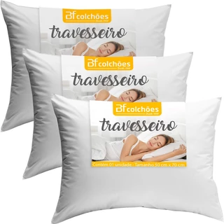 Kit 3 Travesseiros Macio de Fibras Siliconadas Lavável Toque Suave 50x70cm BF Colchões