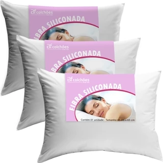 Kit 3 Travesseiros Fibra Siliconada Antialérgico 45x65cm BF Colchões