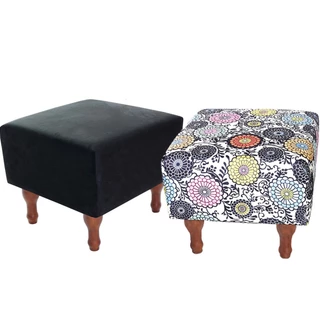 Kit com 2 Puff Banqueta 40x40cm Quadrado Decorativo Pés Madeira BF Colchões Floral Com Preto