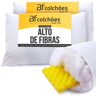 Kit 2 Travesseiros Alto de Fibra Siliconada + Placa de Espuma Soft Massageador - BF Colchões