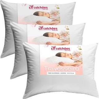 Kit 3 Travesseiro Antialérgico Percal 180 Fios Ecoplumas Fibra Siliconada 50x70x14cm BF Colchões