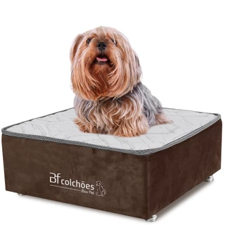 Cama Box Caminha para Cachorro e Gato em Suede Marrom + Lençol Impermeável 60X60x24cm BF Colchões