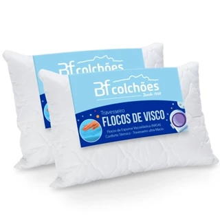 Kit 2 Travesseiros Flocos De Espuma Viscoelástica Antialérgico Macio NASA 50x70x14cm - BF Colchões
