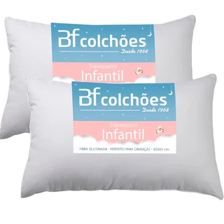Kit 2 Travesseiros Infantil Baixo Fibra Siliconada Antialérgico 45x65cm - BF Colchões