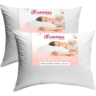 Kit 2 Travesseiros Antialérgico Percal 180 Fios Ecoplumas Fibra Siliconada 50x70x14cm BF Colchões