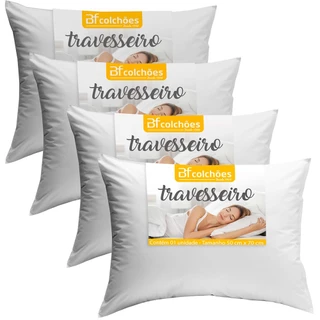 Kit 4 Travesseiros Macio de Fibras Siliconadas Lavável Toque Suave 50x70cm BF Colchões