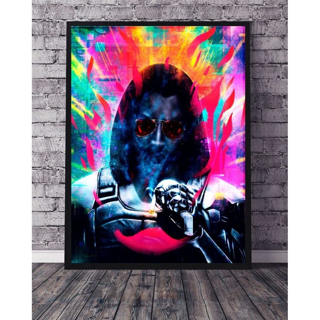 Quadro Cyberpunk 2077 Ilustracion Fan Arte 32x24 Cm Com Moldura Decoração da Casa Quarto