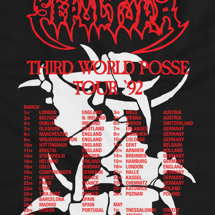Camiseta Sepultura Third World Posse Tour 92 Red Vintage | Shopee