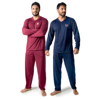Kit 2 Pijama Longo Adulto Masculino Manga Comprida E Calça Rcl Modas em Oferta na Shopee