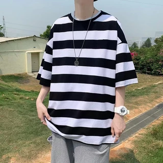 Camiseta Masculina Listrada Com Manga Curta