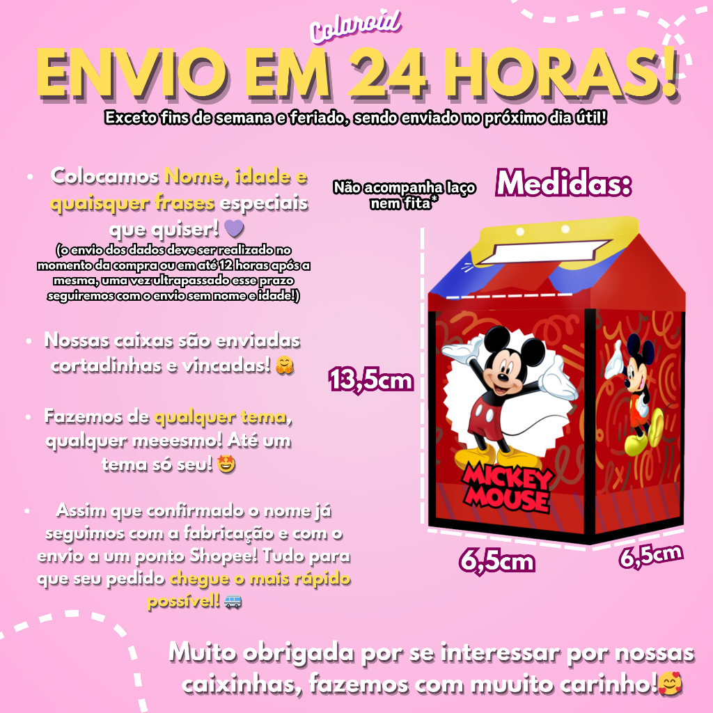 Caixinha Milk para Festa Personalizada QUALQUER Tema - Envio em 24 horas - Lembrancinha para Festa