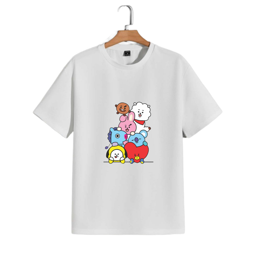 Camiseta BTS Unissex 100% Algodão BT21 Tata Chimmy Cooky Camisa