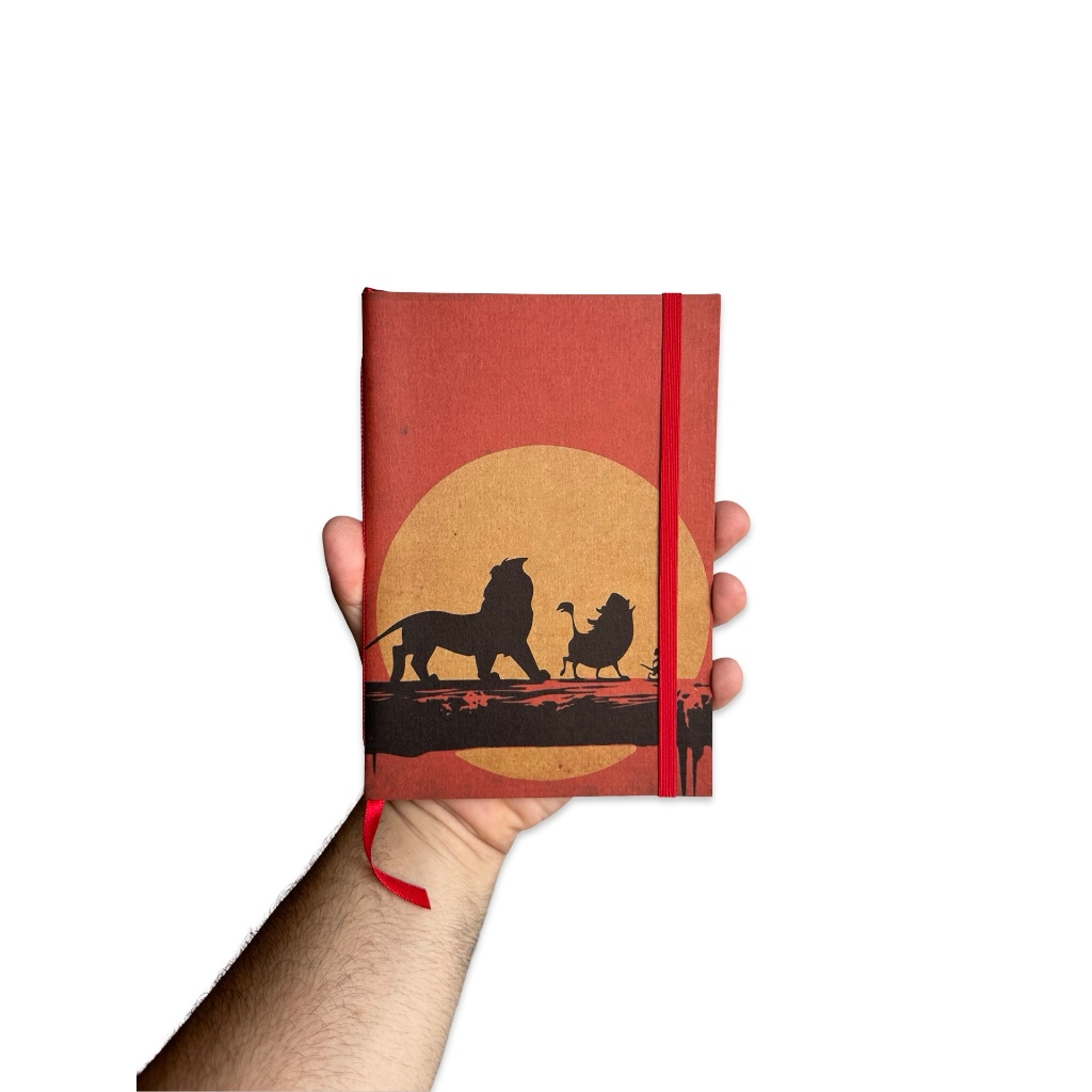 Sketchbook Caderno O Rei Leão Hakuna Matata Timão e Pumba com Elástico e Marca Página Aquarela