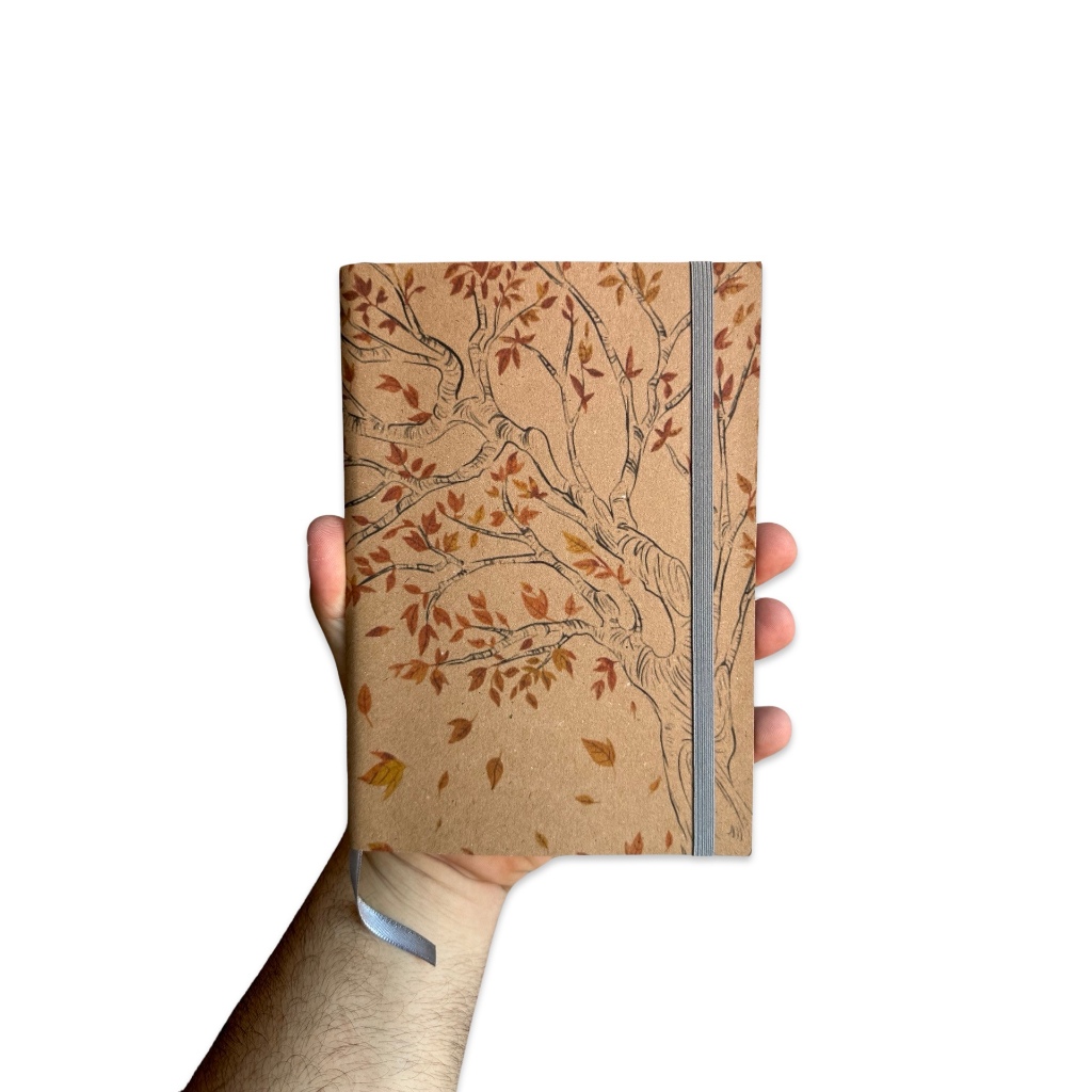 Sketchbook Caderno Arvore Com Folhas Secas Outono com Elástico e Marca Página