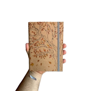 Sketchbook Caderno Arvore Com Folhas Secas Outono com Elástico e Marca Página