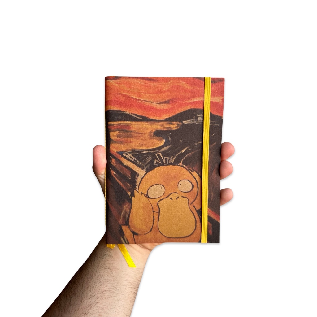 Sketchbook Caderno Desenho Pokemon Psyduk O Grito com Elástico e Marca Página Aquarela