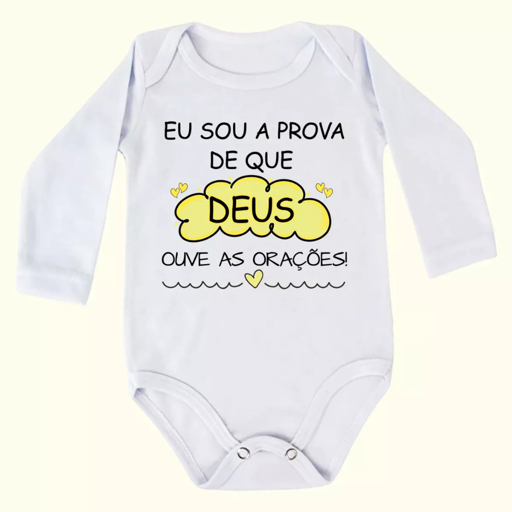 Body Bebê Frases Manga Longa Sou A Prova Q Deus Ouve...f1324 | Shopee ...