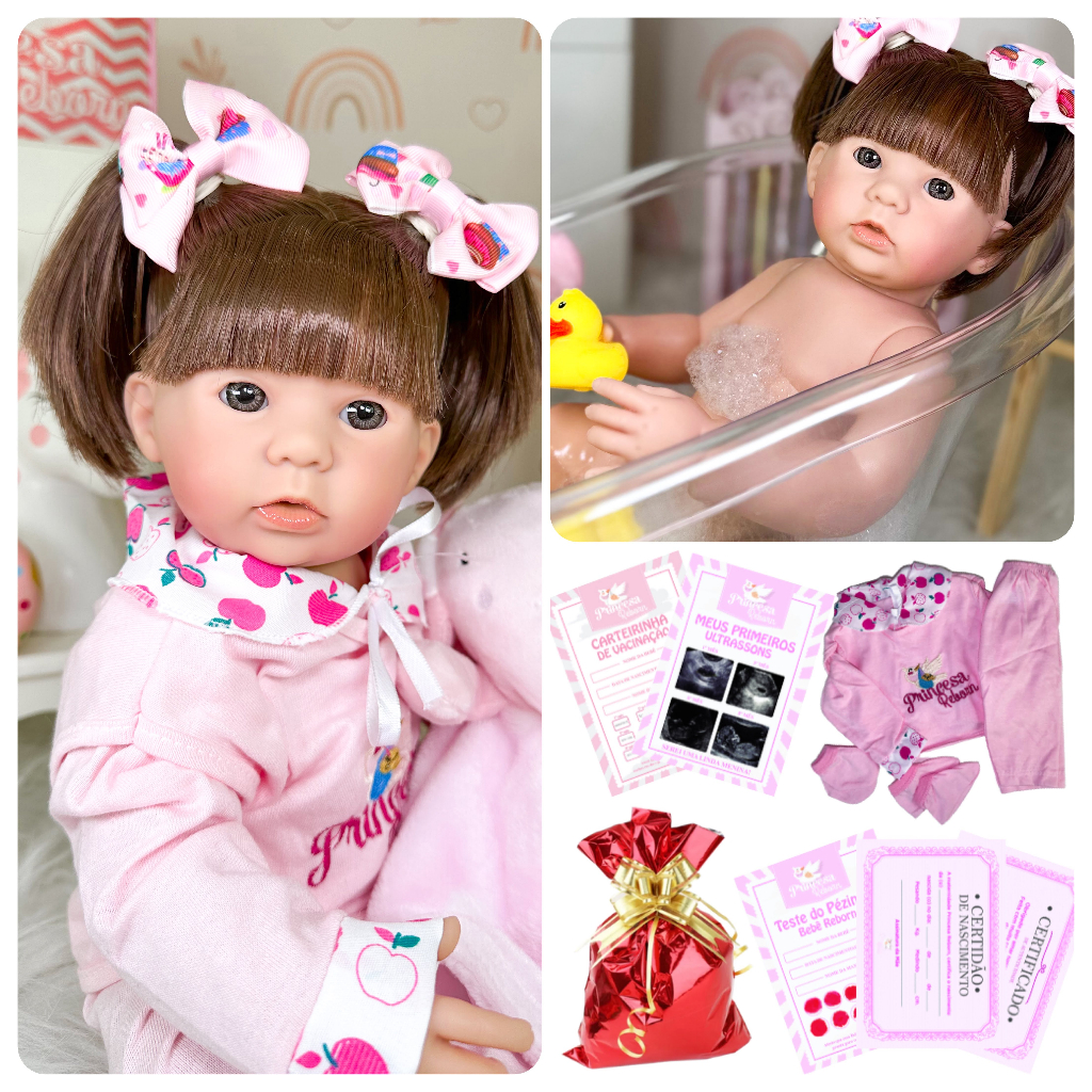Boneca Reborn Rosa, bebê reborn menina, vestido rosa, realista NOVEVE
