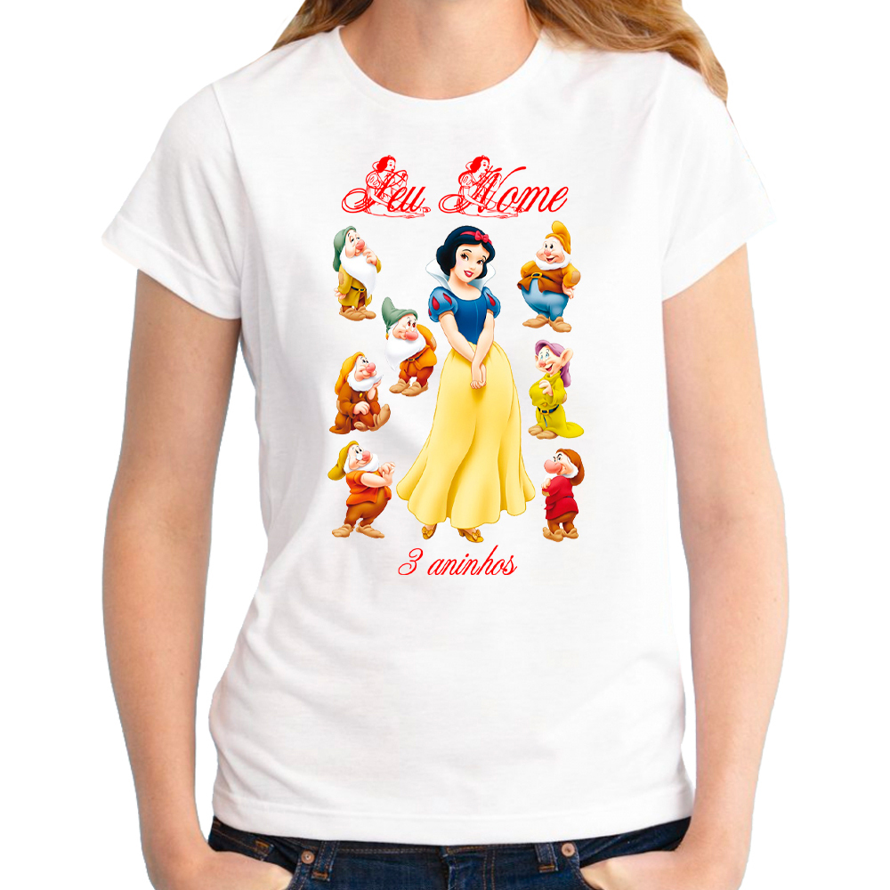 Camiseta Branca de Neve e os Sete Anões Camisa Personalizada Festa ...