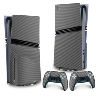 Skin PS5 Pro Adesivo Vertical Fibra de Carbono Cinza Grafite