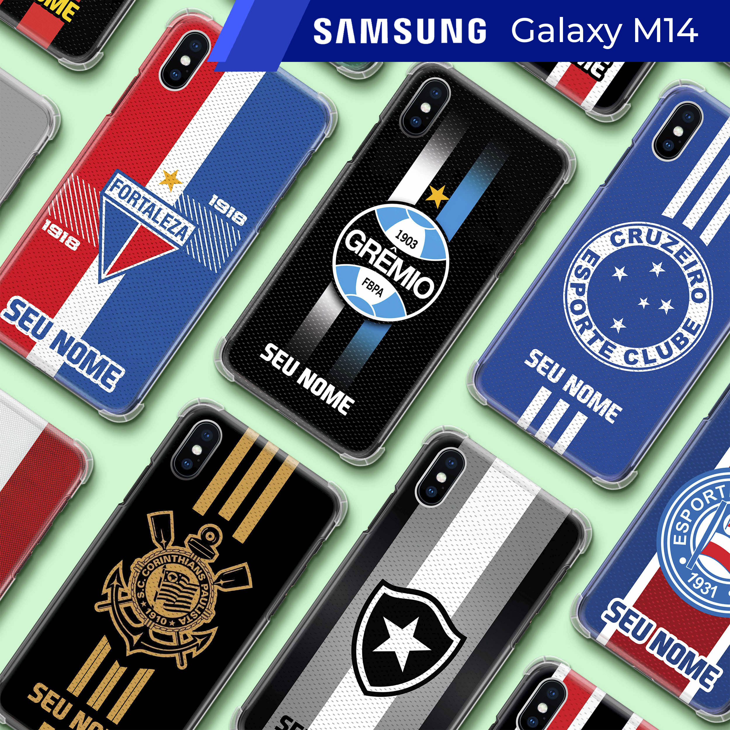 Capa Capinha - Samsung Galaxy M14 - Futebol Times do Brasil Personalizada com nome