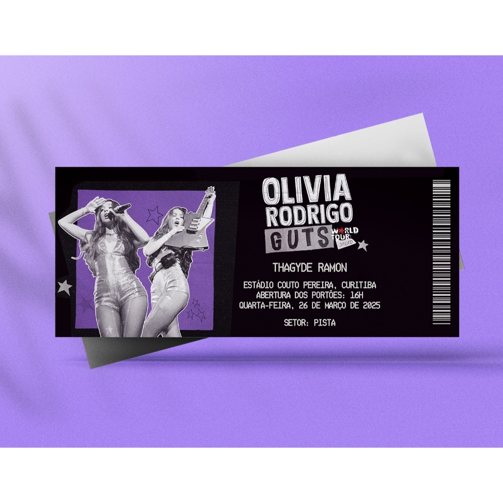 Ingresso Holográfico Personalizado Olivia Rodrigo - Guts Tour