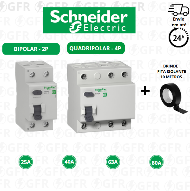INTERRUPTOR DIFERECIAL IDR / DISPOSITIVO DR Easy9 30ma 2P-4P 25A 40A 63A 80A SCHNEIDER