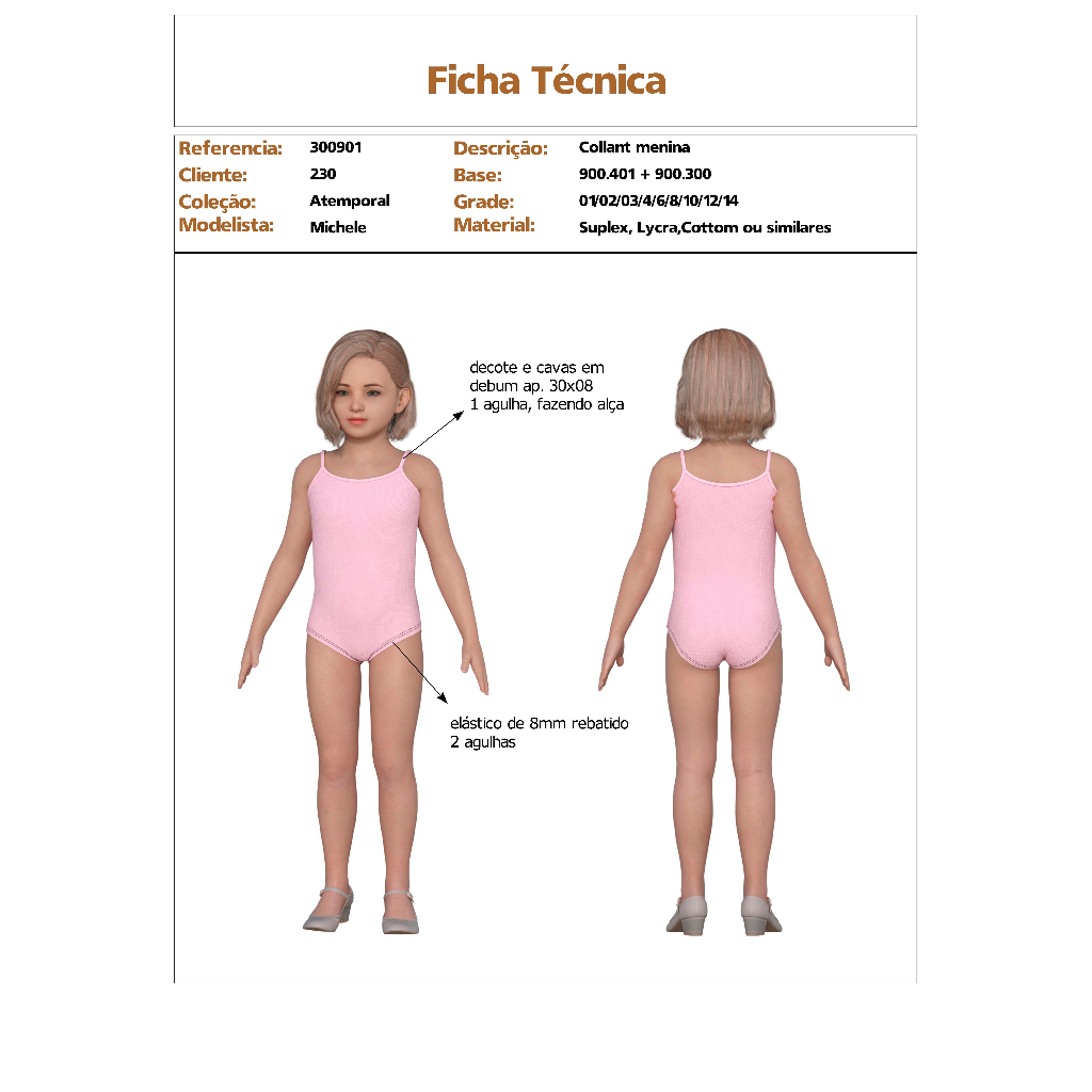 Molde Modelagem de Collant ballet body Infantil IMPRESSO