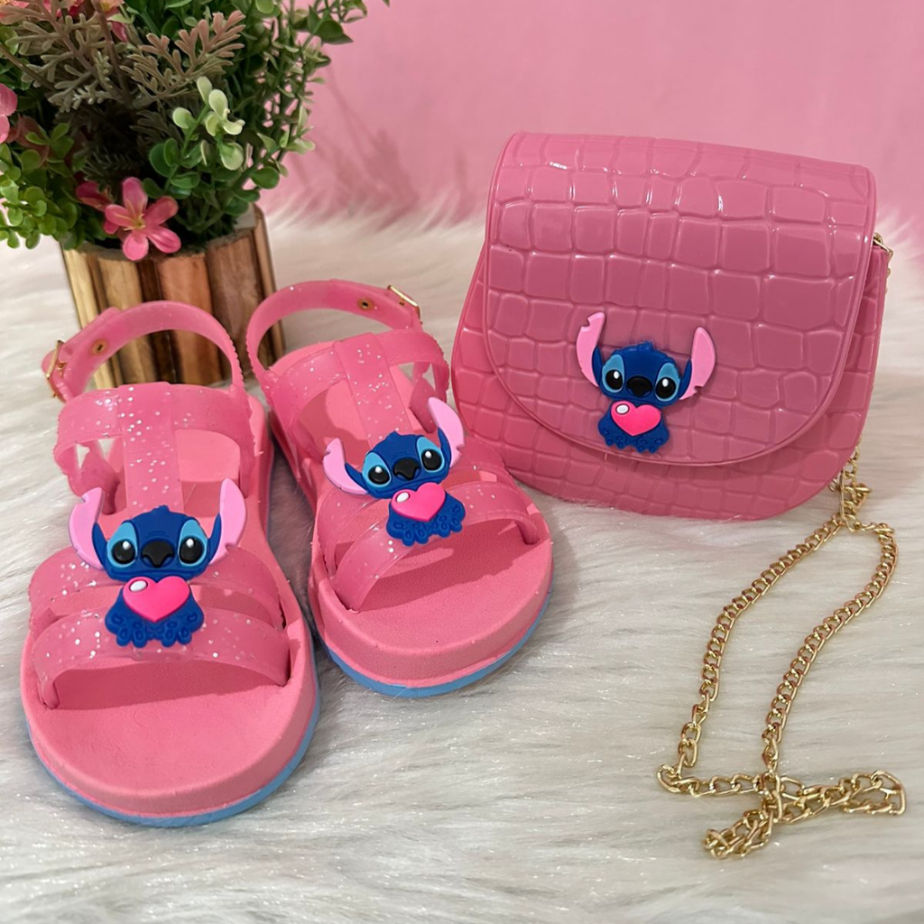 Kit Sandália Com Bolsa Stitch Infantil Menina Super Leve e