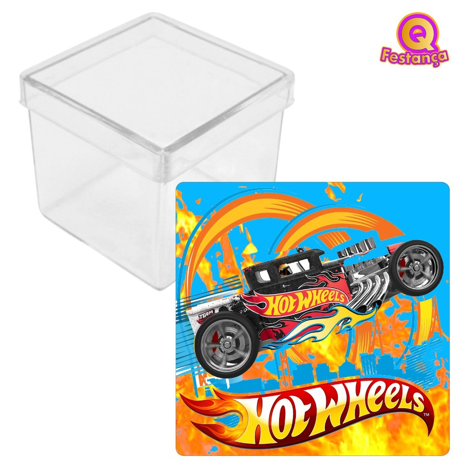 Adesivo + Caixa Acrílica Hot Wheels 5cm- Acrílico Decoração Festa ...