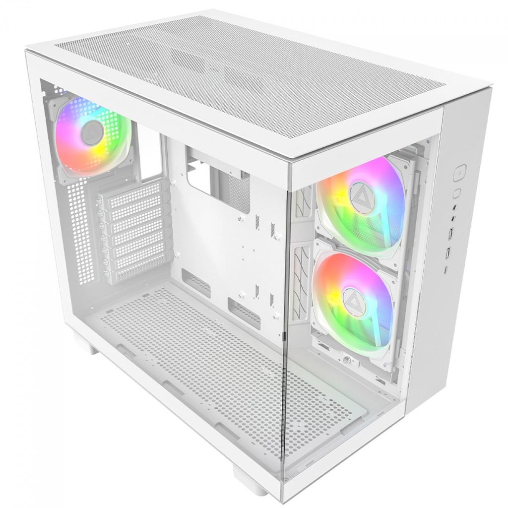 Gabinete Gamer Montech King 65 Pro, Mid Tower, Vidro Temperado, ATX, Black, Sem Fonte, Com 3 Fans ARGB, Branco