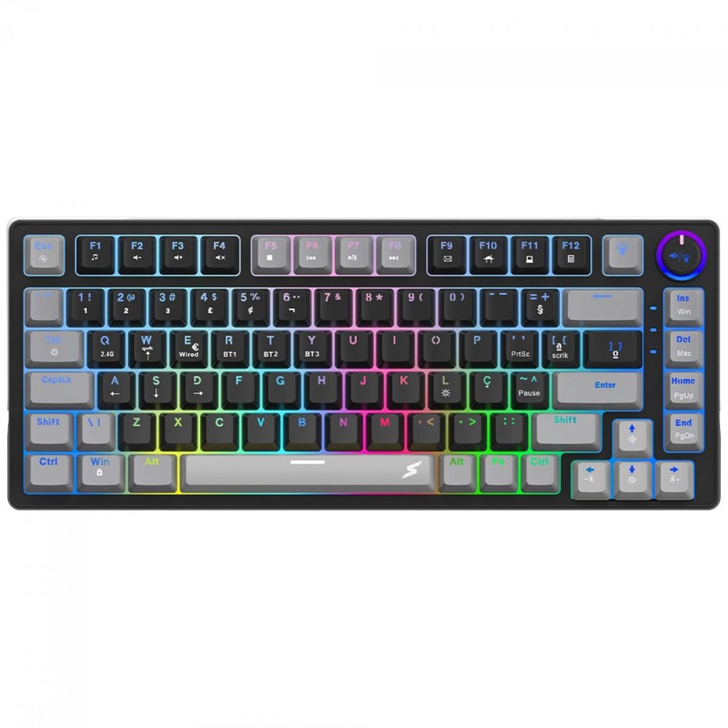 Teclado Gamer SuperFrame Ribbon, Wireless, RGB, Switch Red, 75%, ABNT, Hot Swap, Black/Grey