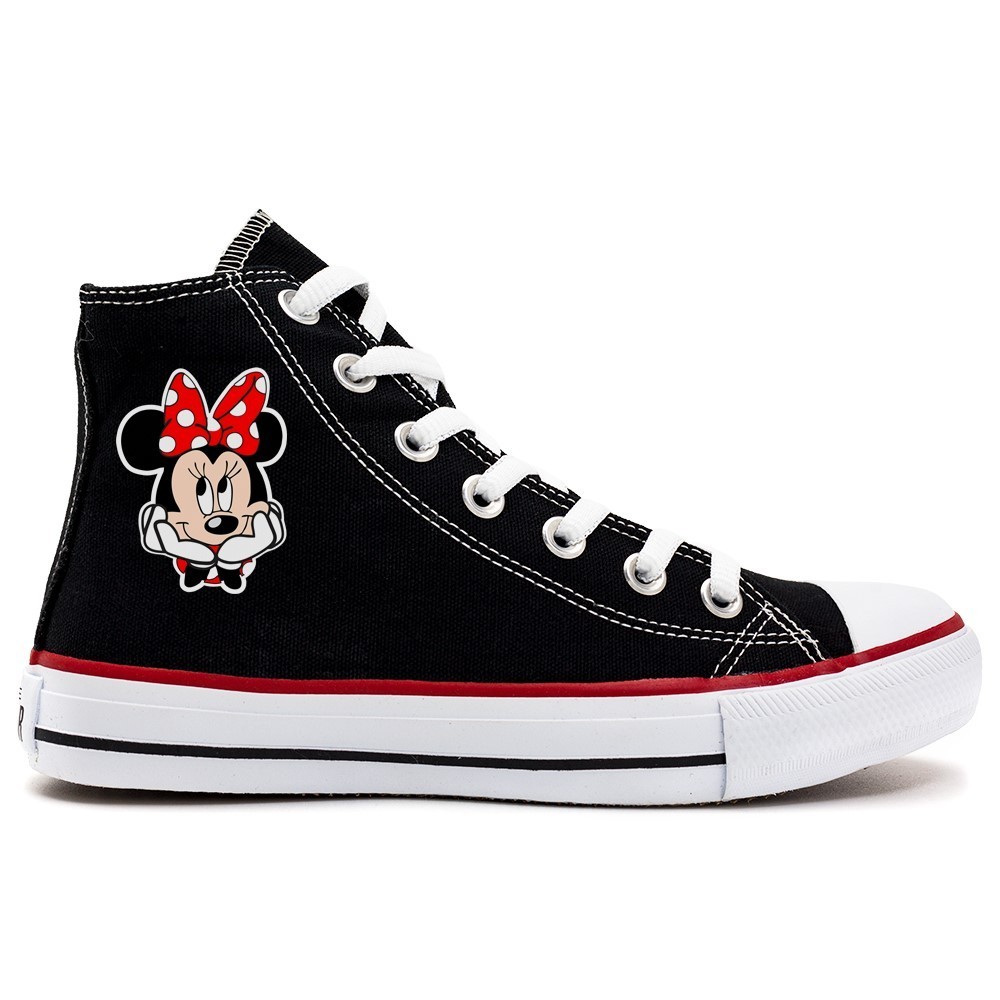 Tênis Sapato Cano Alto Tecido Feminino Minnie Desenho Infantil Adulto ...