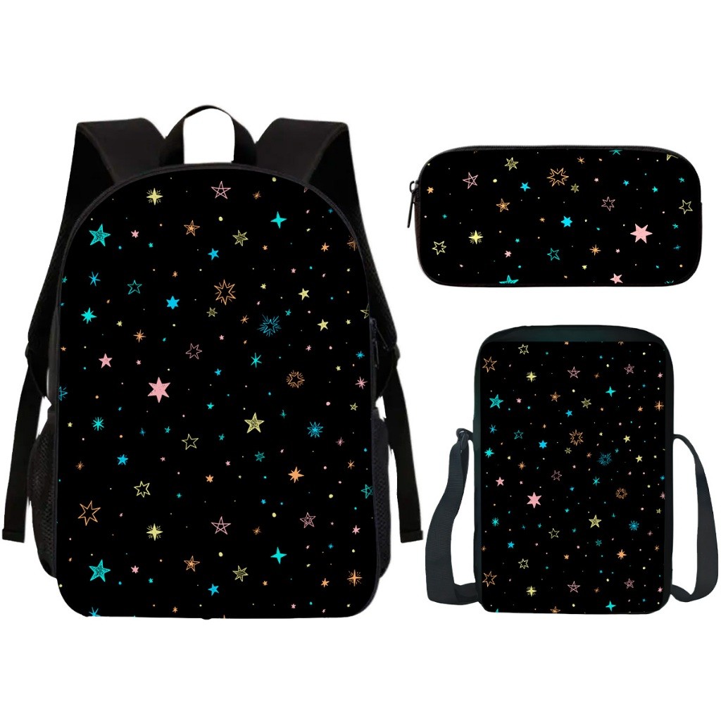 Mochila Estojo Lancheira Escolar Infantil Estrelas Espaço Volta as