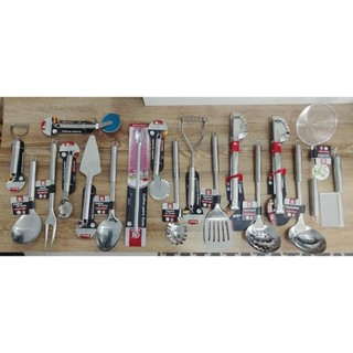 KIT 18 UTENSILIOS INOX COZINHA COMPLETO - CONCHA ESCUMADEIRA COLHERES PEGADORES CORATDORES AMASSADOR DE BATATA