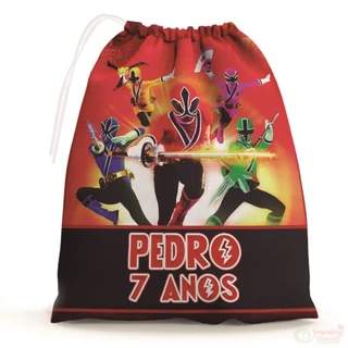 30 Sacolinhas Surpresa Personalizada Tecido Power Rangers Samurai (15x20)