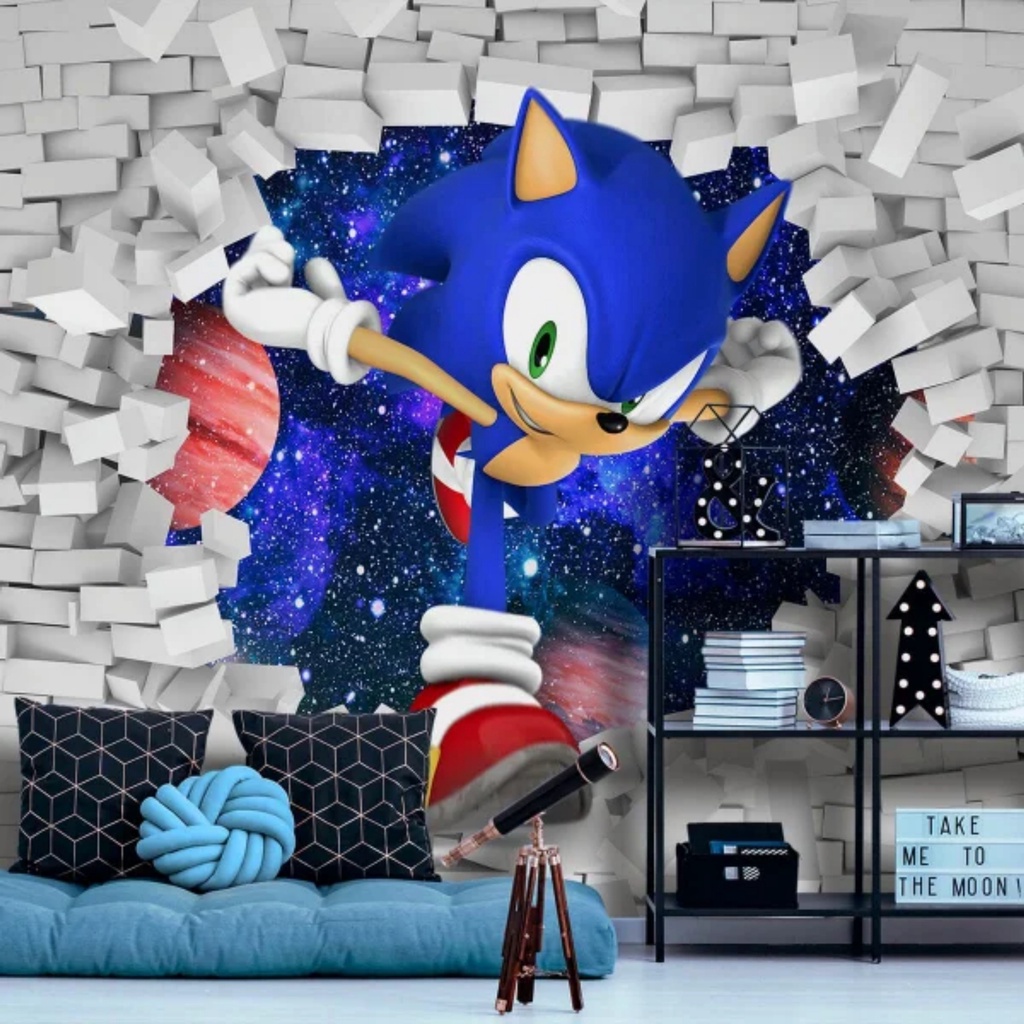 papel de parede adesivo sonic- papel de parede 3d - adesivo de parede - parede decorada -quarto infantil - foto mural -papel de parede para quarto - decoração Sonic