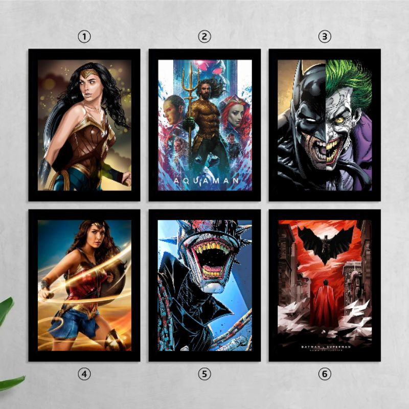 Quadros Decorativos Heróis Mulher Maravilha Batman Coringa Com Vidro Para Sala e Quarto