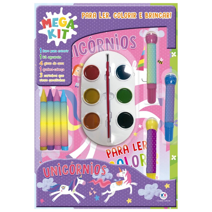 Kit 60 Desenhos Unicórnio Colorir Pintar 15X21 Com Giz de Cera