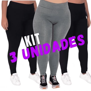 Kit 3 legging Plus Size Cinza e Preto
