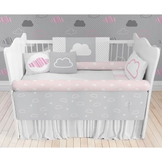 kit berço menina rosa nuvem para quarto de bebê Enxoval Completo KT243
