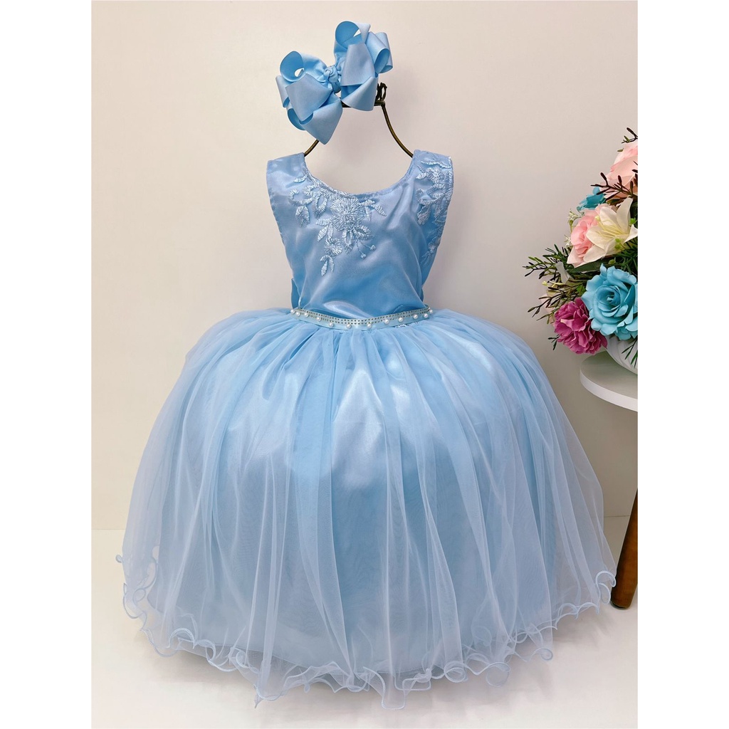 Vestido Infantil Azul Serenity Cinderela Dama Daminha Festa