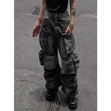 Calça de Rua de tamanho grande vibe Americana Retro Multi-Pocket Jeans Homens Mulheres Design Sense y2k Pingente de Piso de Cintura Baixa