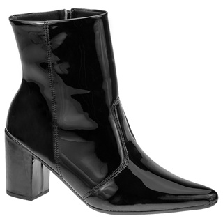 Bota Texana Feminino Coturno Cano Curto Country Bico Fino Verniz Preto