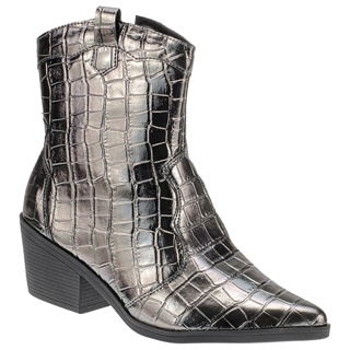 Bota Texana Feminino Coturno Cano Curto Country Bico Fino Prata Velho
