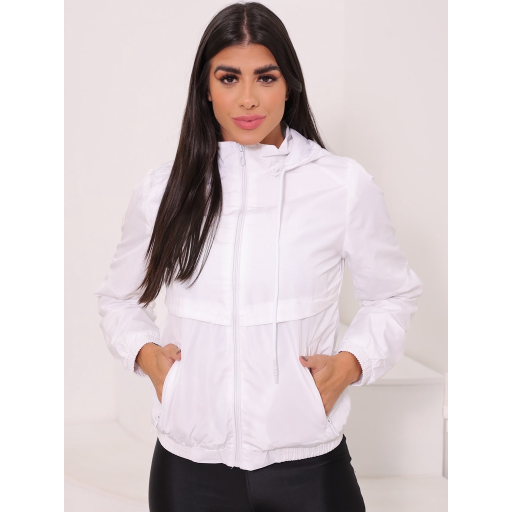 Corta vento blusa blusinha jaqueta feminina casaco manga longa corta vento  blusa blusinha - R$ 50.00, cor Branco #96662, compre agora