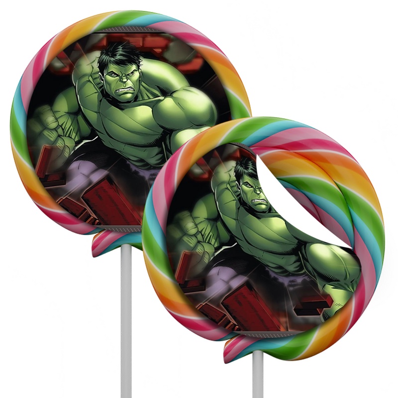 20 adesivos Redondo 5cm Pirulito Hulk