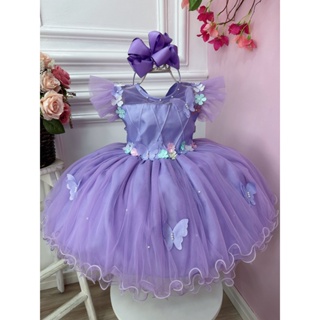 Vestido Infantil Lilás Lavanda Princesa Sofia Jasmine Ariel Tiara Luvas  Fantasia Carnaval Aniversário Temático Princesas Presente Menina Festa Luxo  Rodado