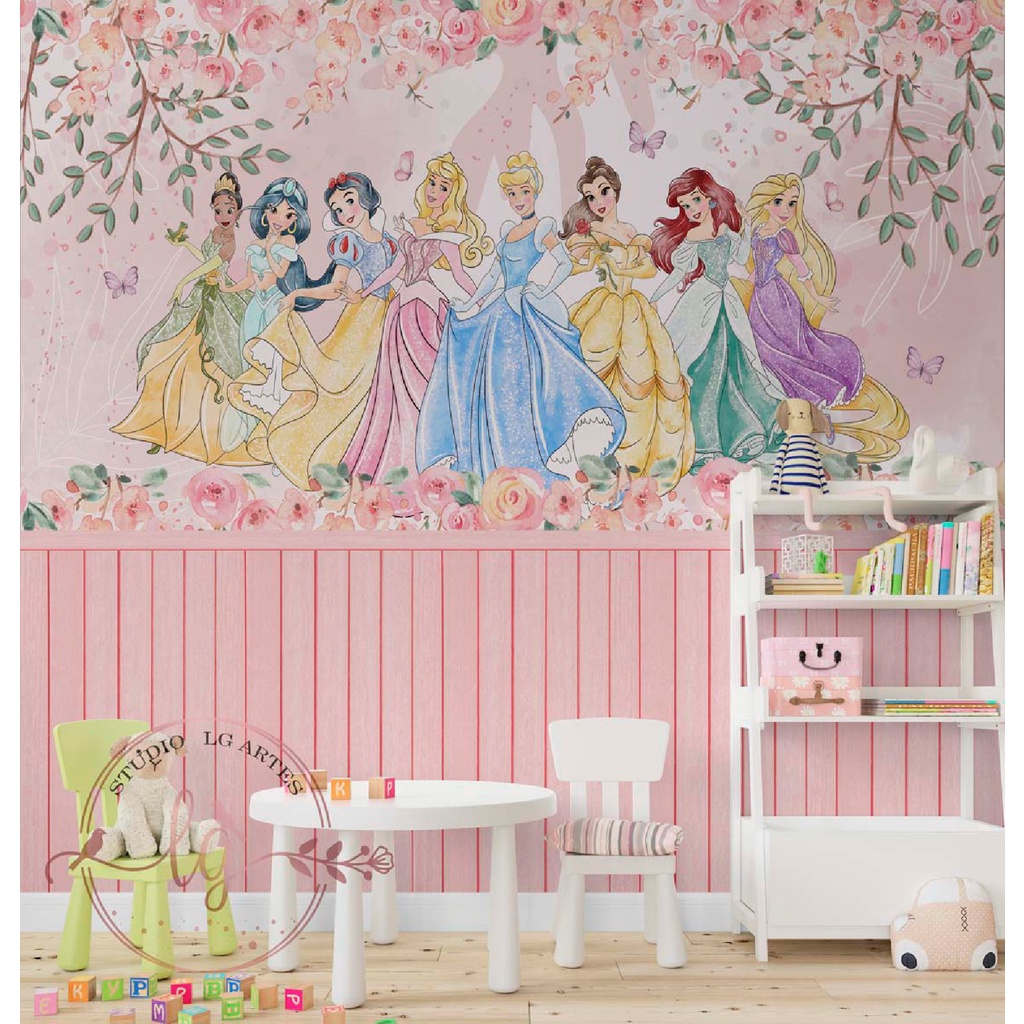 Papel De Parede Infantil Princesas - Papel De Parede Rosa - Adesivo 