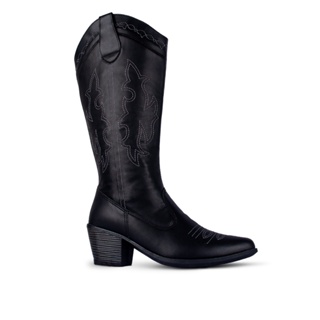 Bota Feminina Country Salto Médio Cano Alto Bordada Confortável Texana Western